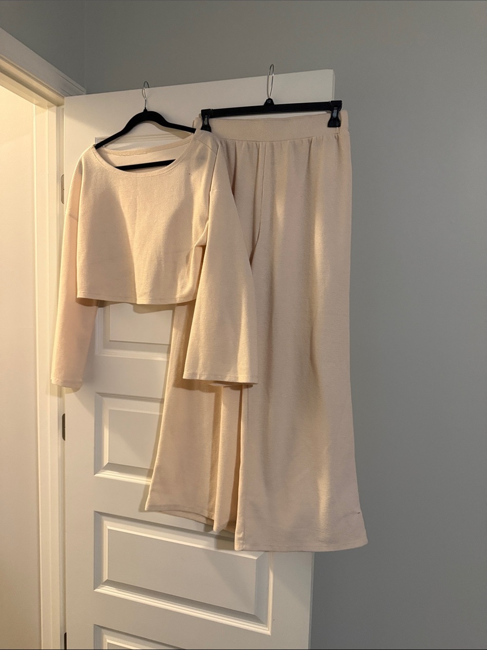 Amazon Neutral Cream Knit Crop Top and Maxi Skirt Set